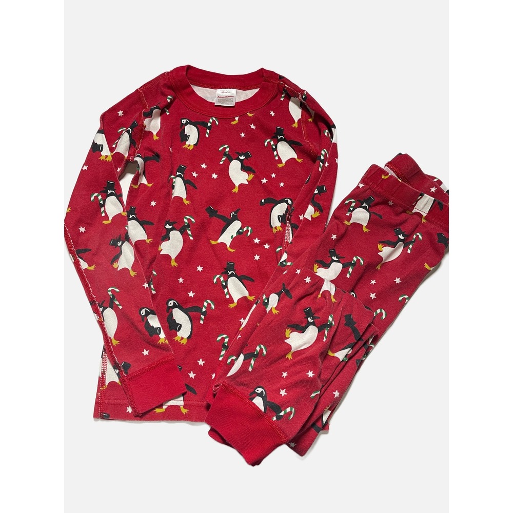 Hanna Andersson Pajama Set Kids 8 Red Penguin Candy Cane Holiday Organic Cotton